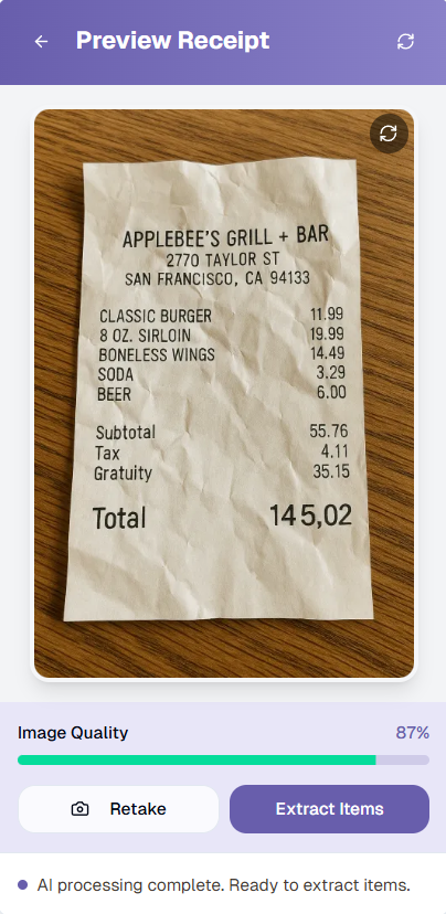 Take a picture of a receipt